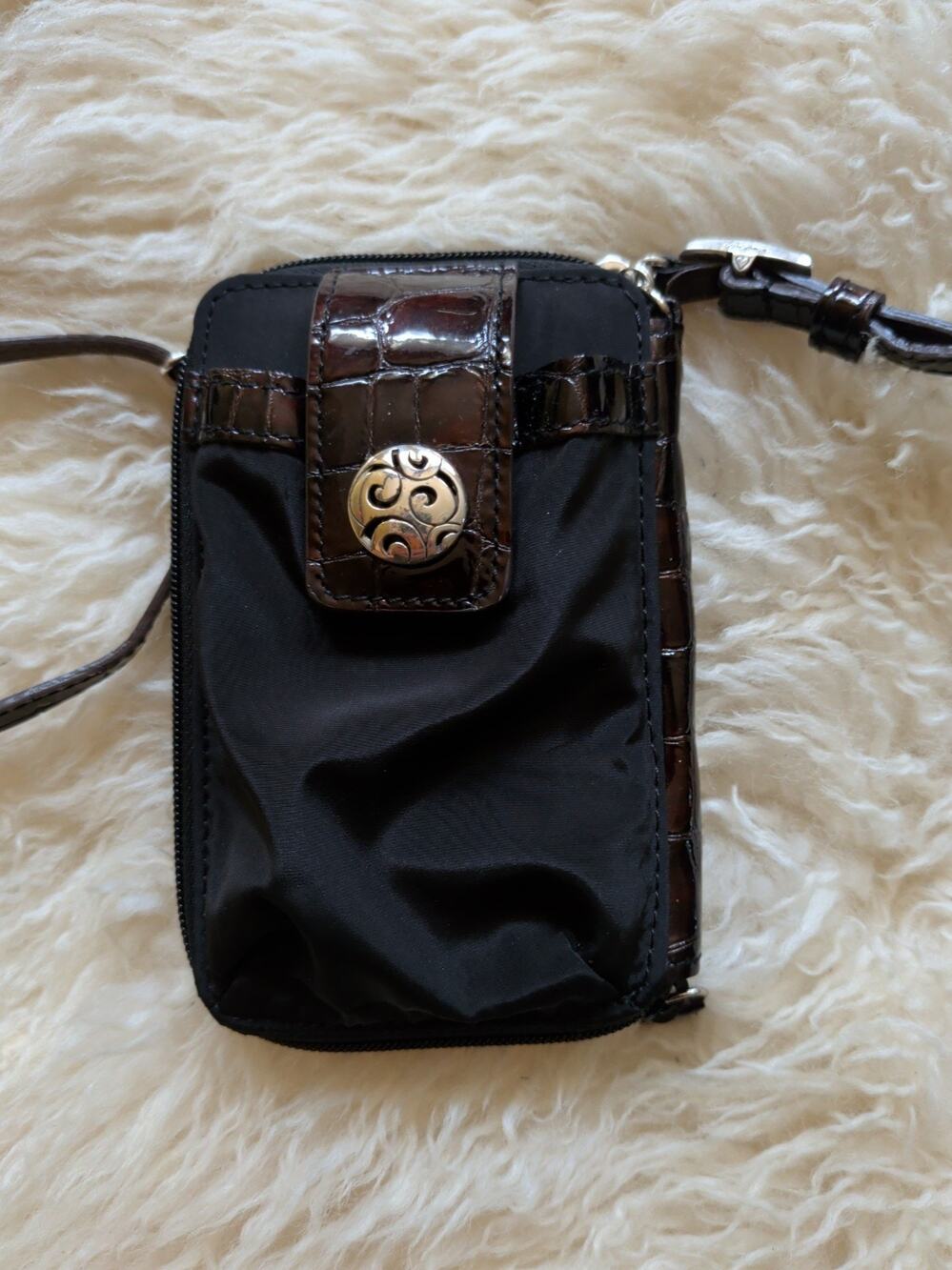 Brighton Small Crossbody Wallet Cell Phone Case Brown Black Card Holder Charm